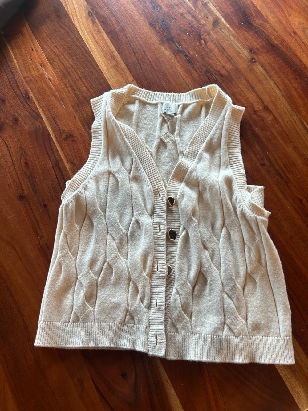 a new day Cream Cable-Knit Button Front Sweater Vest